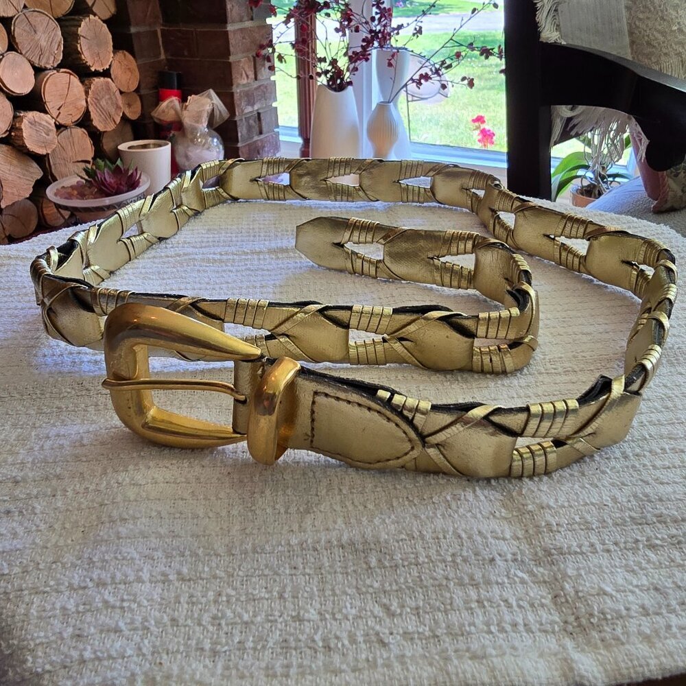Vintage Gold Leather Link Belt